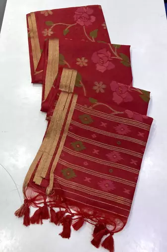 Maroon Color Zari Weaving Cotton Saree