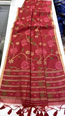 Maroon Color Zari Weaving Cotton Saree 3