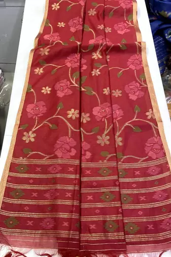 Maroon Color Zari Weaving Cotton Saree