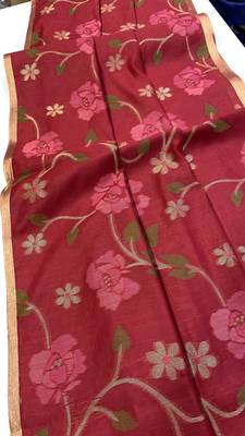 Maroon Color Zari Weaving Cotton Saree 4