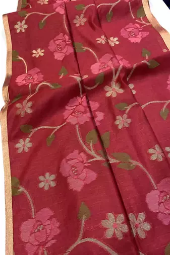 Maroon Color Zari Weaving Cotton Saree