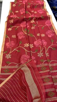 Maroon Color Zari Weaving Cotton Saree 5