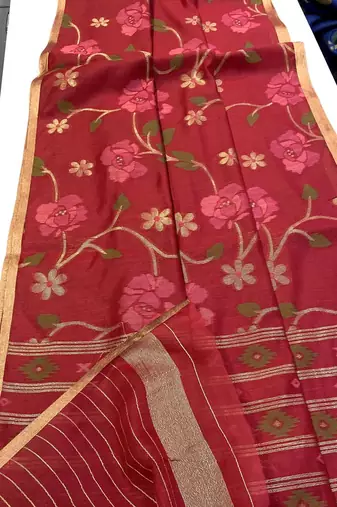 Maroon Color Zari Weaving Cotton Saree