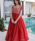 Lovable Red Sequins Silk Marriage Wear Gown