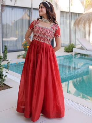 Lovable Red Sequins Silk Marriage Wear Gown 5