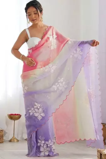 lavender GOLD CRUSH EMBROIDERED WORK SAREE