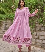 Label divine attire women pink chanderi silk floral thread work kurta pant dupatta set