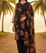 Label divine attire women black faux georgette embroidered kurta pant dupatta set