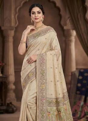 Cream Color woven border Jamdani Saree  1