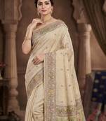 Cream Color woven border Jamdani Saree 