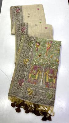 Cream Color woven border Jamdani Saree  2