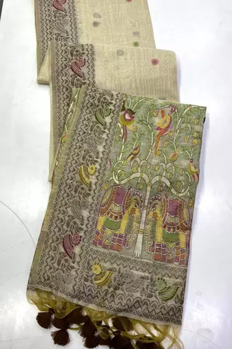 Cream Color woven border Jamdani Saree 
