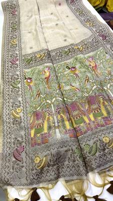 Cream Color woven border Jamdani Saree  3