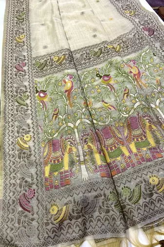 Cream Color woven border Jamdani Saree 