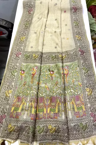 Cream Color woven border Jamdani Saree 