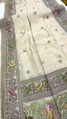 Cream Color woven border Jamdani Saree  5