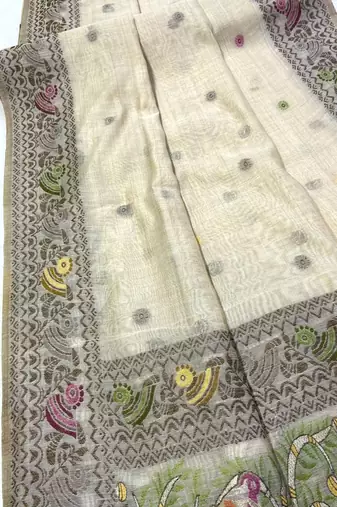 Cream Color woven border Jamdani Saree 