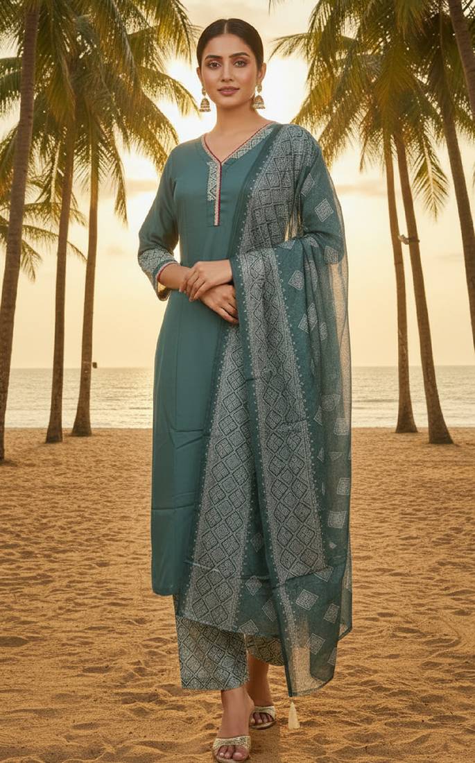 Label divine attire women grey rayon kurta pant dupatta set with lace work