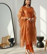 Label divine attire women orange lucknowi chikankari kurta pant dupatta set