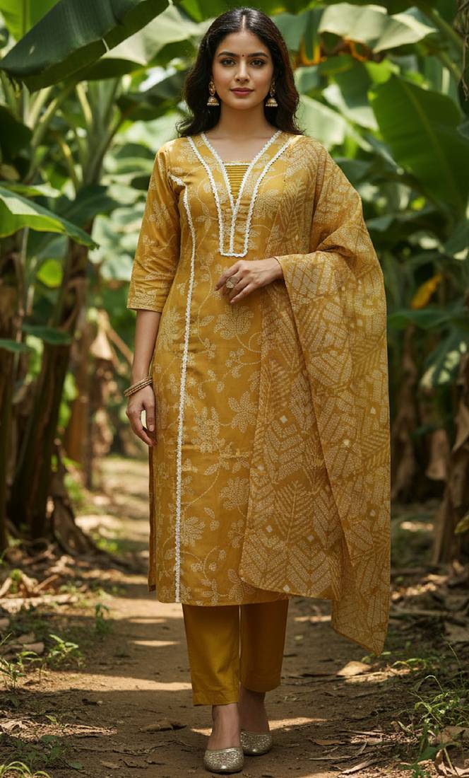 Label divine attire women yellow rayon kurta pant set with taby dupatta