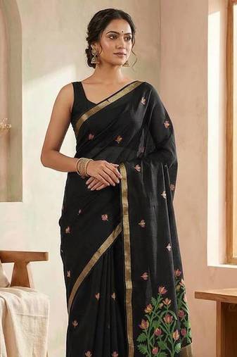 Black Color Zari  Weaving Silk Saree