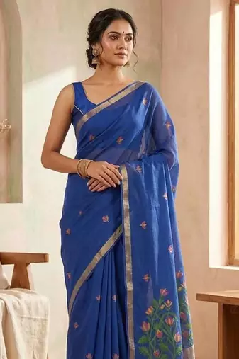 Blue Color Zari  Weaving Silk Saree