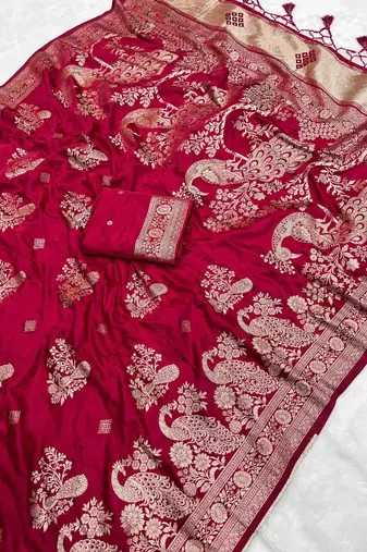 Red Color Jaqurad Weveing Work Satin Silk Saree