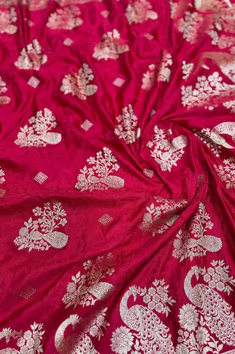 Red Color Jaqurad Weveing Work Satin Silk Saree