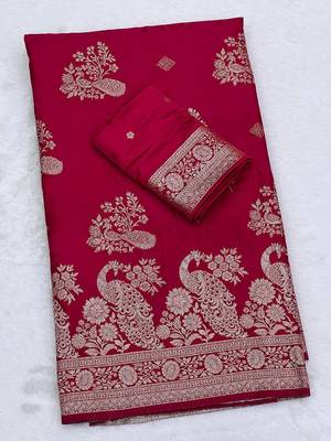 Red Color Jaqurad Weveing Work Satin Silk Saree 1