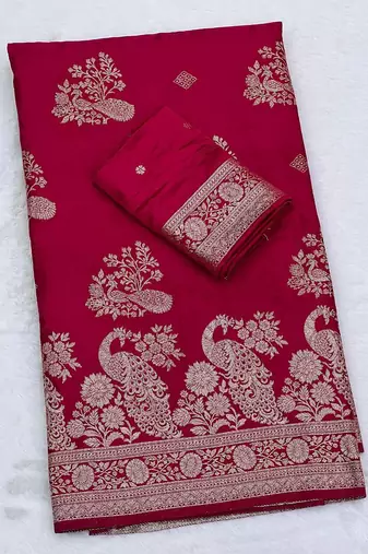 Red Color Jaqurad Weveing Work Satin Silk Saree