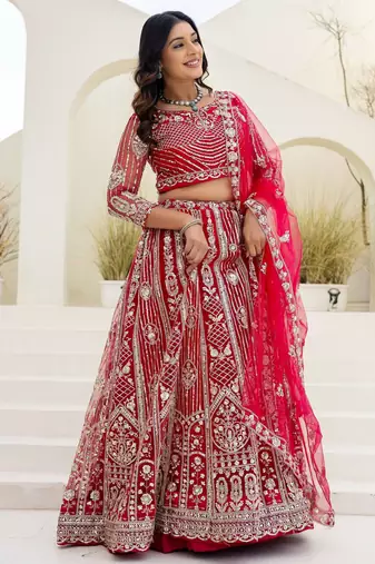 Blue butterfly net wedding wear lehenga choli for women