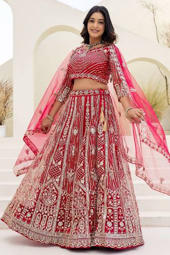 Blue butterfly net wedding wear lehenga choli for women