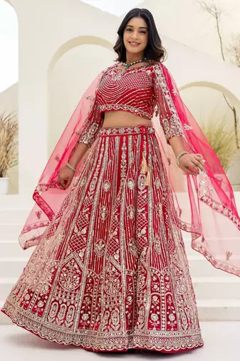 Blue butterfly net wedding wear lehenga choli for women