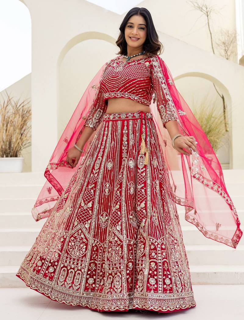 Blue butterfly net wedding wear lehenga choli for women