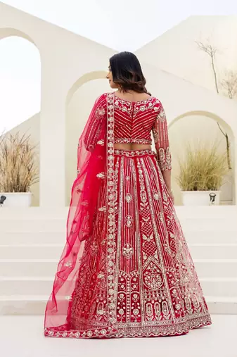 Blue butterfly net wedding wear lehenga choli for women