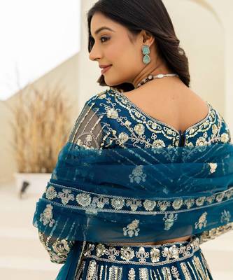 Blue butterfly net wedding wear lehenga choli for women 3