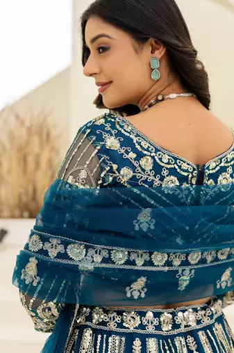 Blue butterfly net wedding wear lehenga choli for women