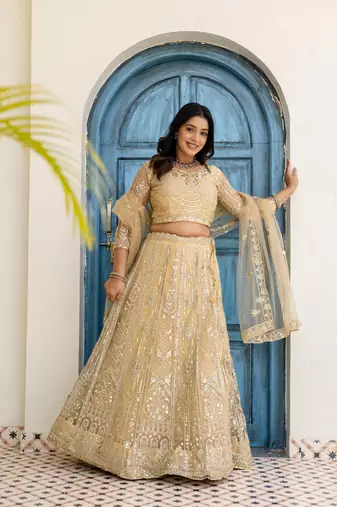 Blue butterfly net wedding wear lehenga choli for women
