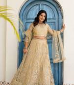 Blue butterfly net wedding wear lehenga choli for women