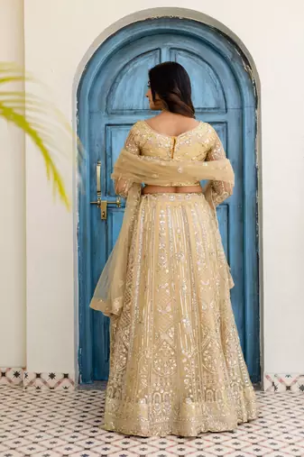 Blue butterfly net wedding wear lehenga choli for women