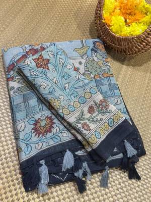 Black Color bandhani and kalamkari design art silk saree 3