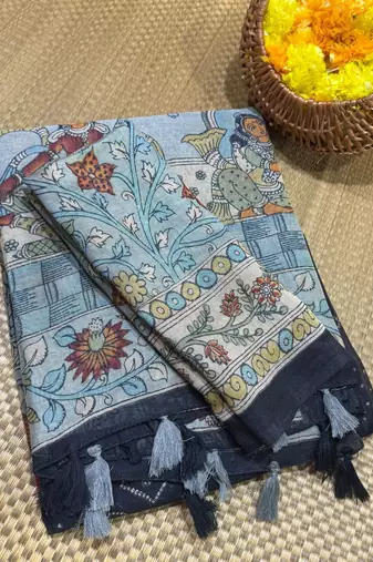 Black Color bandhani and kalamkari design art silk saree