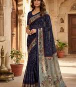 Blue Color bandhani and kalamkari design Silk Saree