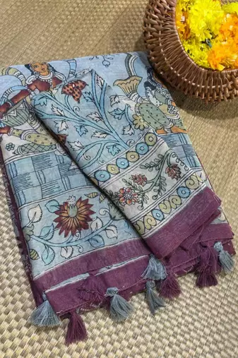 wine Color bandhani and kalamkari design art silk saree