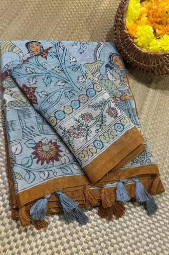 Yellow Color bandhani and kalamkari design art silk saree