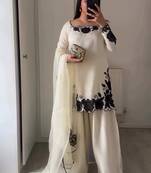 White fendy silk embroidery thread work patiala suit