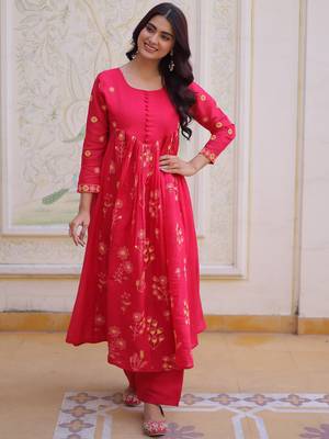 Enchanting Pink Thread Embroidery Chanderi Function Wear Pant Suit 1