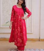 Enchanting Pink Thread Embroidery Chanderi Function Wear Pant Suit