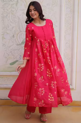 Enchanting Pink Thread Embroidery Chanderi Function Wear Pant Suit