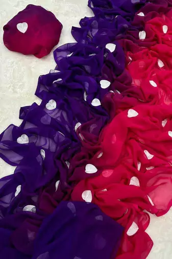 purple and pink Color  heart shape work embroidery Georgette Saree